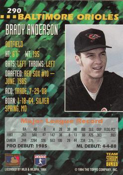 1994 Stadium Club Team #290 Brady Anderson Back