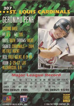 1994 Stadium Club Team #307 Geronimo Pena Back