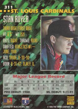 1994 Stadium Club Team #311 Stan Royer Back