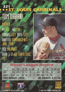 1994 Stadium Club Team #321 Tom Urbani Back