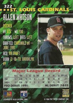 1994 Stadium Club Team #322 Allen Watson Back