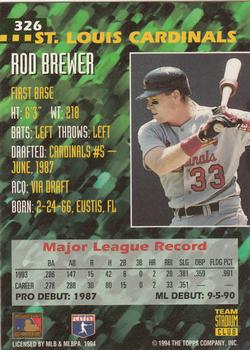 1994 Stadium Club Team #326 Rod Brewer Back
