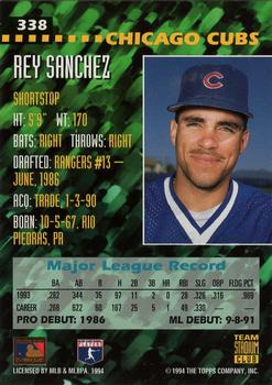 1994 Stadium Club Team #338 Rey Sanchez Back
