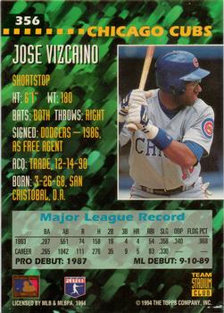1994 Stadium Club Team #356 Jose Vizcaino Back