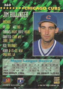 1994 Stadium Club Team #360 Jim Bullinger Back
