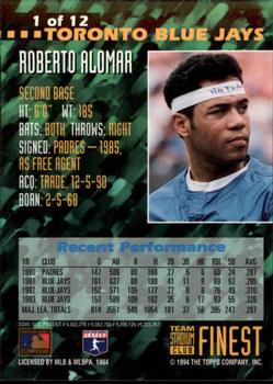1994 Stadium Club Team - Finest #1 Roberto Alomar  Back