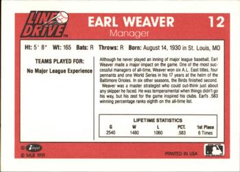1991 Line Drive #12 Earl Weaver Back