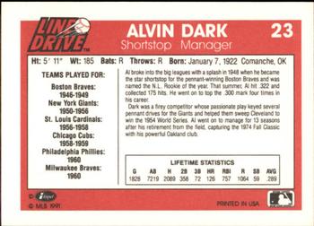 1991 Line Drive #23 Alvin Dark Back