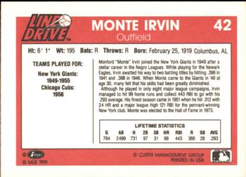 1991 Line Drive #42 Monte Irvin Back