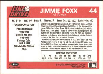 1991 Line Drive #44 Jimmie Foxx Back