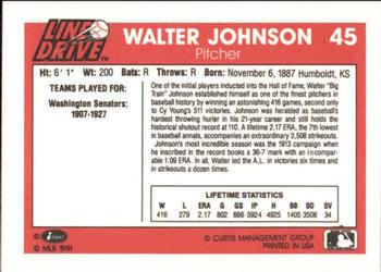 1991 Line Drive #45 Walter Johnson Back