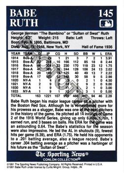 1991-92 Conlon TSN Prototypes #145 Babe Ruth Back