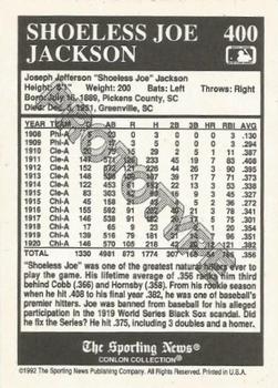 1991-92 Conlon TSN Prototypes #400 Shoeless Joe Jackson Back