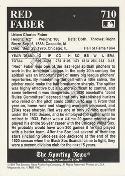 1991-92 Conlon TSN Prototypes #710 Red Faber Back