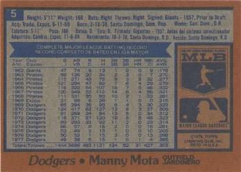 1978 Topps Zest #5 Manny Mota Back