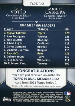 2011 Topps - Topps 60 Dual Relics #T60DR-2 Joey Votto / Miguel Cabrera Back