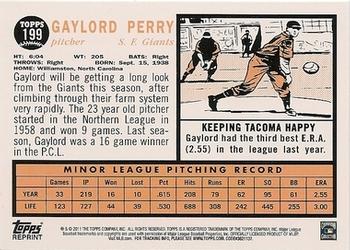 2011 Topps - 60 Years of Topps Original Back #199 Gaylord Perry Back