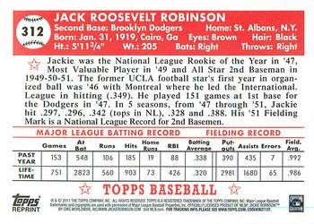 2011 Topps - 60 Years of Topps Original Back #312 Jackie Robinson Back