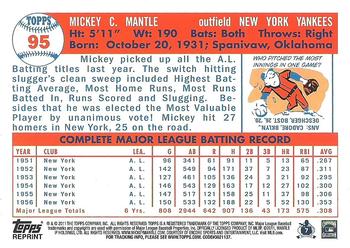 2011 Topps - 60 Years of Topps Original Back #95 Mickey Mantle Back