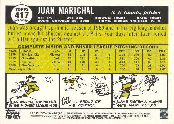 2011 Topps - 60 Years of Topps Original Back #417 Juan Marichal Back