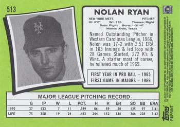 2011 Topps - 60 Years of Topps Original Back #513 Nolan Ryan Back