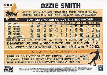 2011 Topps - 60 Years of Topps Original Back #540 Ozzie Smith Back