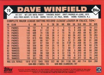 2011 Topps - 60 Years of Topps Original Back #70 Dave Winfield Back