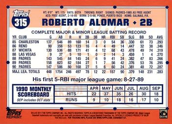 2011 Topps - 60 Years of Topps Original Back #315 Roberto Alomar Back