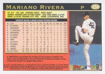 2011 Topps - 60 Years of Topps Original Back #256 Mariano Rivera Back