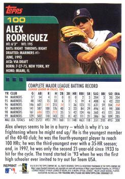 2011 Topps - 60 Years of Topps Original Back #100 Alex Rodriguez Back