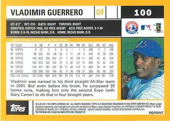 2011 Topps - 60 Years of Topps Original Back #100 Vladimir Guerrero Back