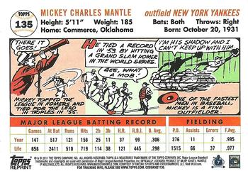 2011 Topps - 60 Years of Topps Original Back #135 Mickey Mantle Back