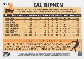 2011 Topps - 60 Years of Topps Original Back #163 Cal Ripken Jr. Back