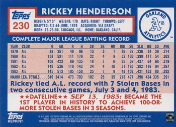2011 Topps - 60 Years of Topps Original Back #230 Rickey Henderson Back