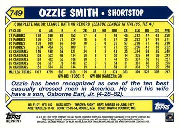 2011 Topps - 60 Years of Topps Original Back #749 Ozzie Smith Back