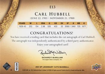 2011 SP Legendary Cuts - Exquisite Cut Signatures #E13 Carl Hubbell Back