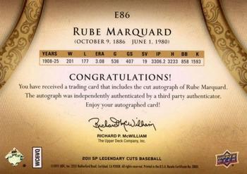 2011 SP Legendary Cuts - Exquisite Cut Signatures #E86 Rube Marquard Back