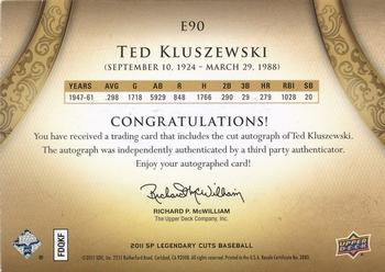 2011 SP Legendary Cuts - Exquisite Cut Signatures #E90 Ted Kluszewski Back