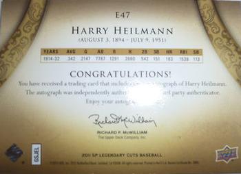 2011 SP Legendary Cuts - Exquisite Cut Signatures #E47 Harry Heilmann Back