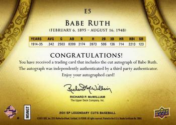 2011 SP Legendary Cuts - Exquisite Cut Signatures #E5 Babe Ruth Back