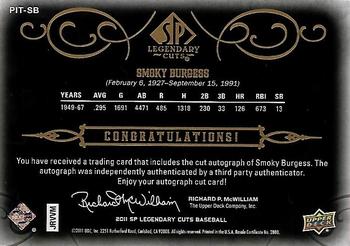 2011 SP Legendary Cuts - Legendary Black Cut Signatures #PIT-SB Smoky Burgess Back