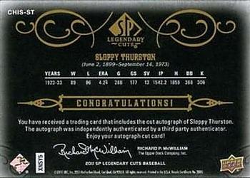 2011 SP Legendary Cuts - Legendary Black Cut Signatures #CHIS-ST Sloppy Thurston Back