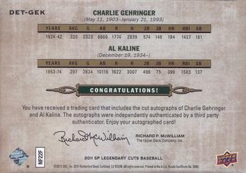 2011 SP Legendary Cuts - Past & Present Cut Signatures #DET-GEK Charlie Gehringer / Al Kaline Back