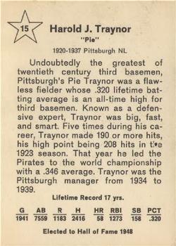 1961 Golden Press Hall of Fame Baseball Stars #15 Pie Traynor Back