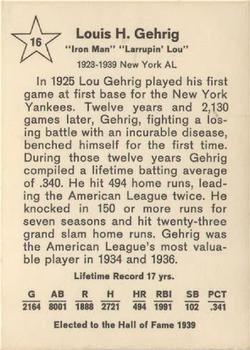 1961 Golden Press Hall of Fame Baseball Stars #16 Lou Gehrig Back