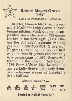 1961 Golden Press Hall of Fame Baseball Stars #17 Lefty Grove Back