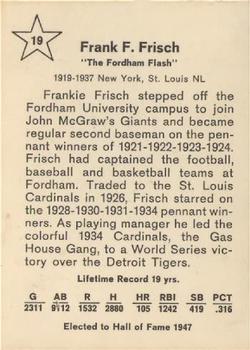 1961 Golden Press Hall of Fame Baseball Stars #19 Frankie Frisch Back