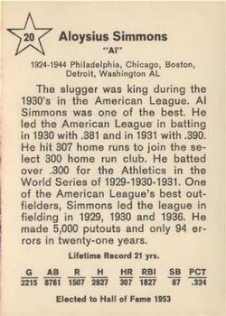 1961 Golden Press Hall of Fame Baseball Stars #20 Al Simmons Back