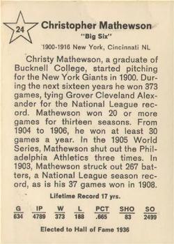 1961 Golden Press Hall of Fame Baseball Stars #24 Christy Mathewson Back