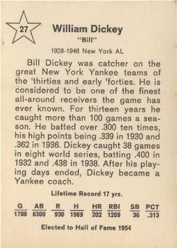 1961 Golden Press Hall of Fame Baseball Stars #27 Bill Dickey Back